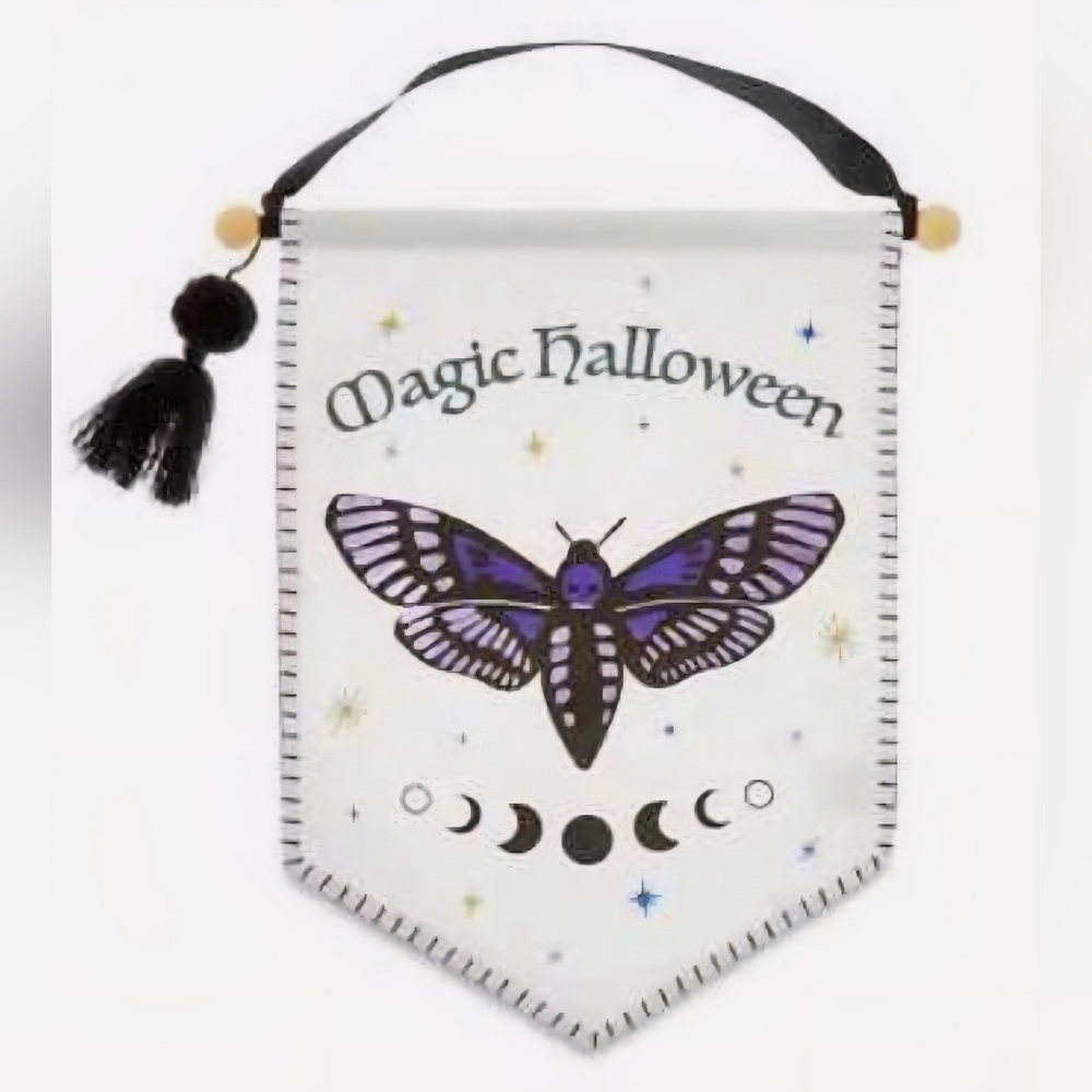 MAGIC HALLOWEEN- Death's Head Moth Moon Phases Wicca Pagen Banner Wall Decor*NWT